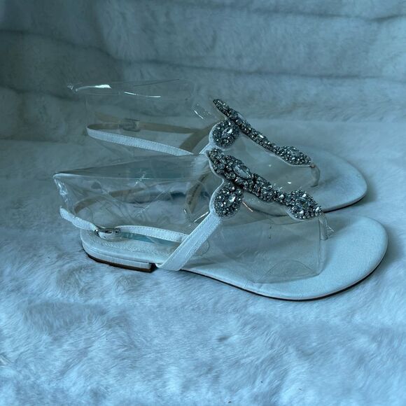 Betsey Johnson off white Satin Rhinestones Slingback adjustable strap Si… - Picture 3 of 9